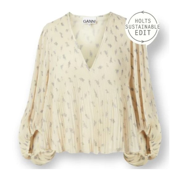 GANNI PLEATED GEORGETTE PRINTED BLOUSE - Picture 2 of 8